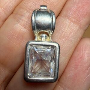 Sterling Silver 925 Emerald Cut CZ/Crystal Pendant